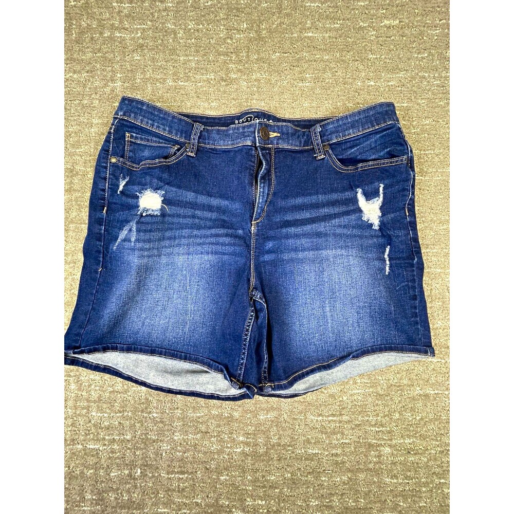 Boutique+ Women’s Boyfriend Denim Shorts 18W Plus Blue Medium Wash Mid Rise